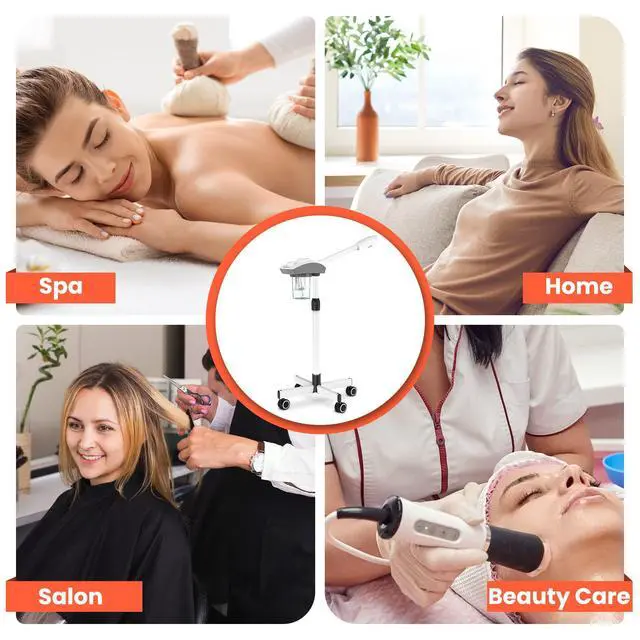 Alt view image 7 of 7 - Professional Facial Steamer Machine on Wheels, Standing Esthetician Steamer with Hot Ozone Mist, Facial Be for Skin Rejuvenation, Steamer for Facial for Spa or Personal Care, White