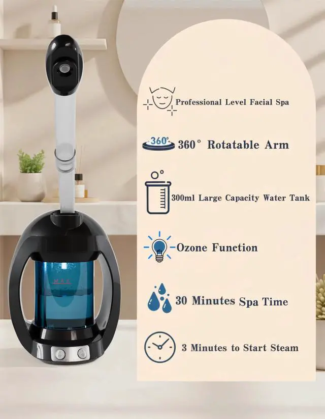 Alt view image 3 of 7 - Facial Steamer-Nano Ionic Face Steamer for Facial Deep Cleaning, Vaporizador Steamer for Esthetician, Professional Facial Steamer for Home Facial Spa. (Black)