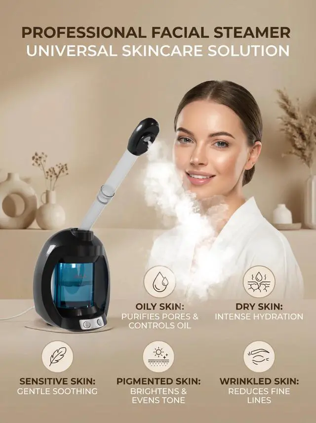 Alt view image 4 of 7 - Facial Steamer-Nano Ionic Face Steamer for Facial Deep Cleaning, Vaporizador Steamer for Esthetician, Professional Facial Steamer for Home Facial Spa. (Black)