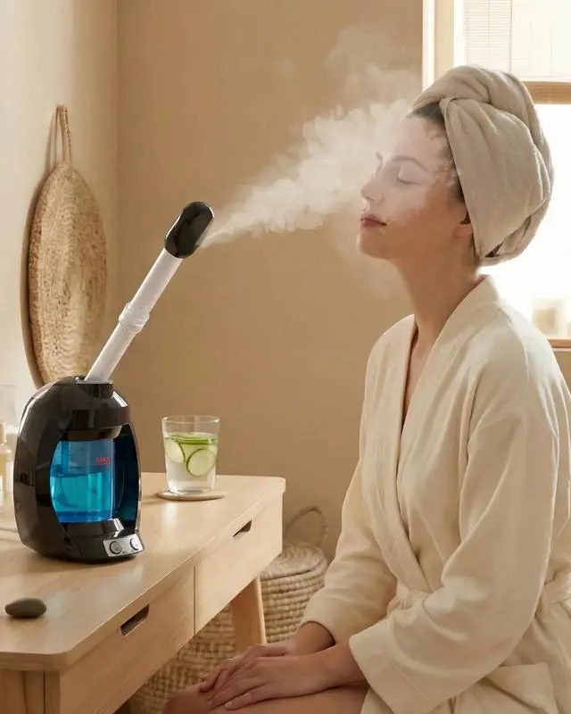 Alt view image 6 of 7 - Facial Steamer-Nano Ionic Face Steamer for Facial Deep Cleaning, Vaporizador Steamer for Esthetician, Professional Facial Steamer for Home Facial Spa. (Black)