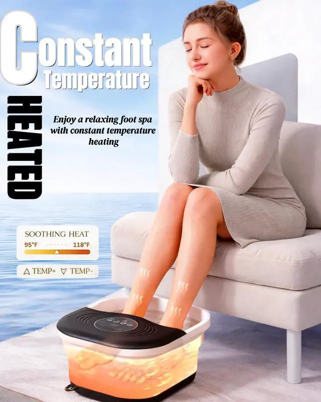 Alt view image 2 of 7 - Collapsible Heated Foot Spa Bath with Bubble, Foot Soaking Tub Featuring 8 Shiatsu Rollers, Pumice Stone and Built-in Timer for Mom, Dad and Foot Relaxation (Black)