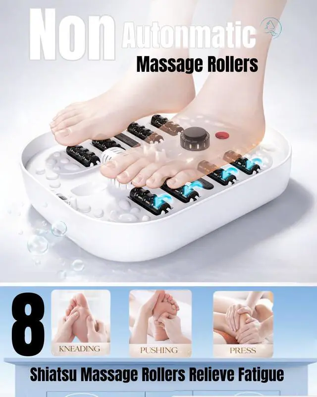 Alt view image 3 of 7 - Collapsible Heated Foot Spa Bath with Bubble, Foot Soaking Tub Featuring 8 Shiatsu Rollers, Pumice Stone and Built-in Timer for Mom, Dad and Foot Relaxation (Black)