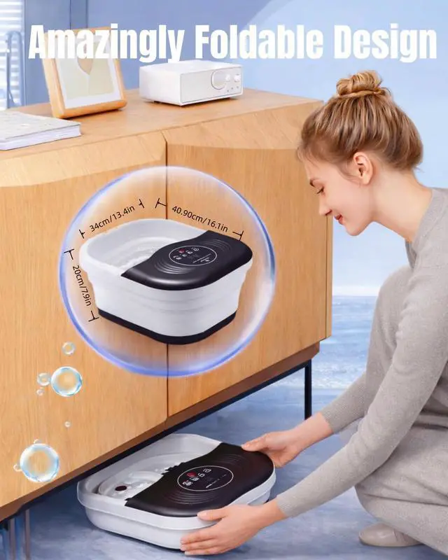 Alt view image 5 of 7 - Collapsible Heated Foot Spa Bath with Bubble, Foot Soaking Tub Featuring 8 Shiatsu Rollers, Pumice Stone and Built-in Timer for Mom, Dad and Foot Relaxation (Black)