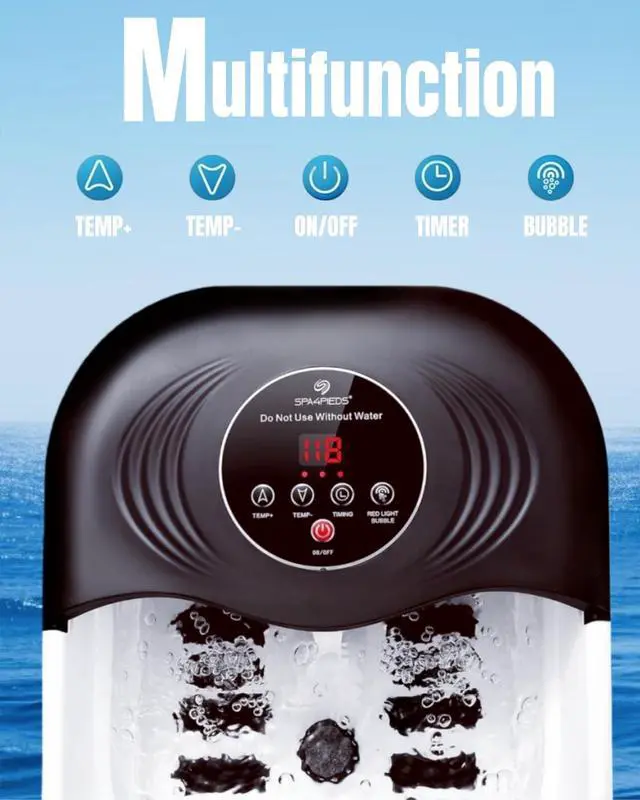 Alt view image 7 of 7 - Collapsible Heated Foot Spa Bath with Bubble, Foot Soaking Tub Featuring 8 Shiatsu Rollers, Pumice Stone and Built-in Timer for Mom, Dad and Foot Relaxation (Black)