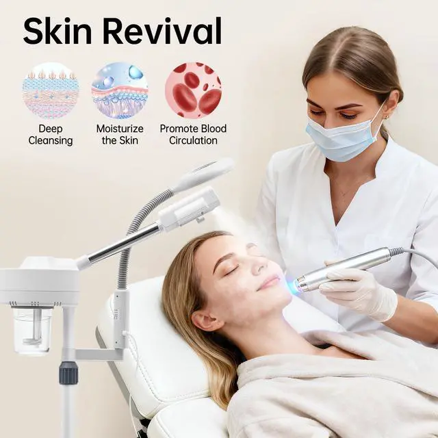 Alt view image 2 of 7 - 2-in-1 Facial Steamer with 5X Magnifying Lamp, Adjustable Mist, Deep Cleaning for Personal Skin Care, Face Steamer for Esthetician, Professional Facial Humidifier for Home Beauty Salon, White