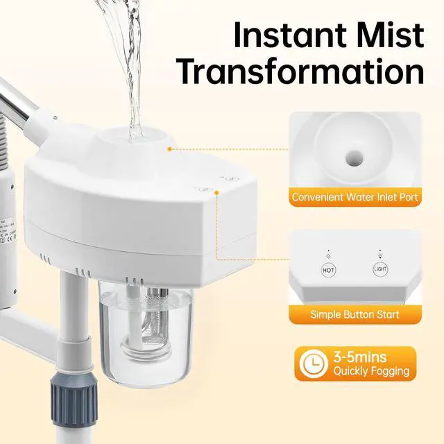 Alt view image 3 of 7 - 2-in-1 Facial Steamer with 5X Magnifying Lamp, Adjustable Mist, Deep Cleaning for Personal Skin Care, Face Steamer for Esthetician, Professional Facial Humidifier for Home Beauty Salon, White