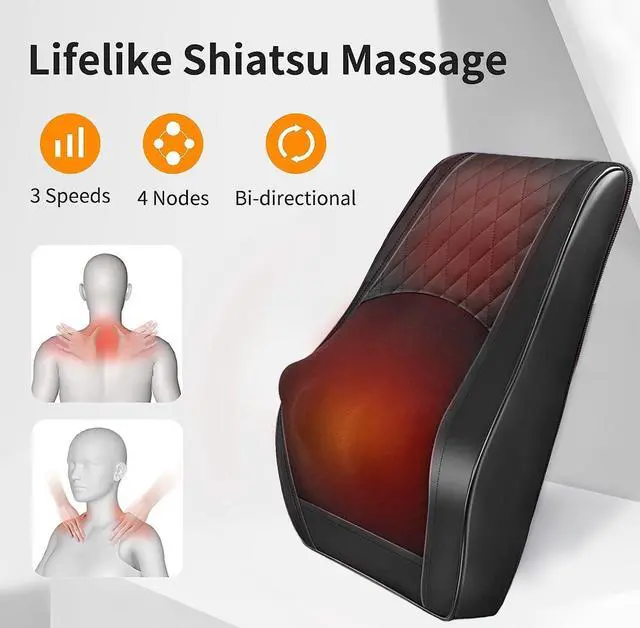 Alt view image 3 of 7 - Back Massager with Heat, 3D Kneading Massage Pillow for Back, Neck, Shoulder, Leg Pain Relief Deep Tissue, Gifts for Women Men Mom Dad