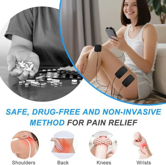 Alt view image 3 of 7 - TENS EMS Unit Muscle Stimulator for Pain Relief Therapy - 4 in 1 TENS EMS Relax Custom Frequency+Pulse - Muscle Massager 36 Modes 20 Intensity, Memory & Favorites Function, 3.8" Color Display - Gray