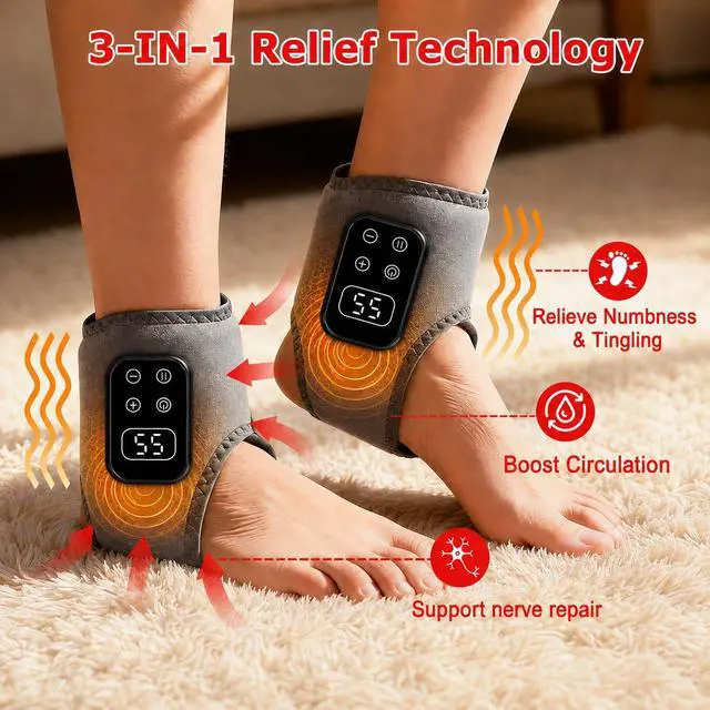 Alt view image 2 of 7 - 2-Pack 2026 Upgraded Foot Massager for Neuropathy, Ankle Massager for Pain Relief, 5 Heat Levels & 5 Massage Intensities, Wireless Rechargeable Portable Foot Care Device,Grey