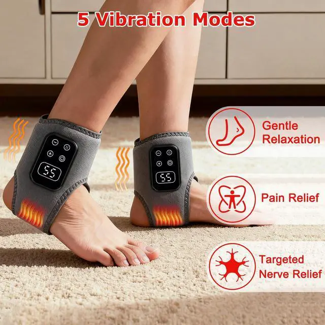 Alt view image 3 of 7 - 2-Pack 2026 Upgraded Foot Massager for Neuropathy, Ankle Massager for Pain Relief, 5 Heat Levels & 5 Massage Intensities, Wireless Rechargeable Portable Foot Care Device,Grey