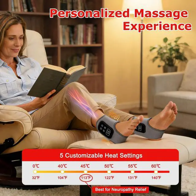 Alt view image 5 of 7 - 2-Pack 2026 Upgraded Foot Massager for Neuropathy, Ankle Massager for Pain Relief, 5 Heat Levels & 5 Massage Intensities, Wireless Rechargeable Portable Foot Care Device,Grey