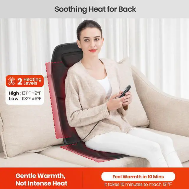 Alt view image 4 of 7 - Vibration Back Massager with Heat, 10-Motor Massage Seat Cushion for Chair, Graphene Heated Massage Chair Pad for Back, Lumbar & Thighs, 5 Modes, 3 Intensities, Home Office Recliner Gift