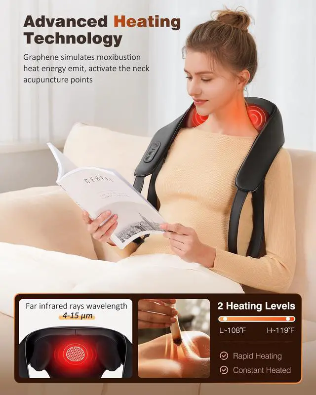 Alt view image 3 of 7 - Cordless Neck Massager for Pain Relief Deep Tissue with Heat