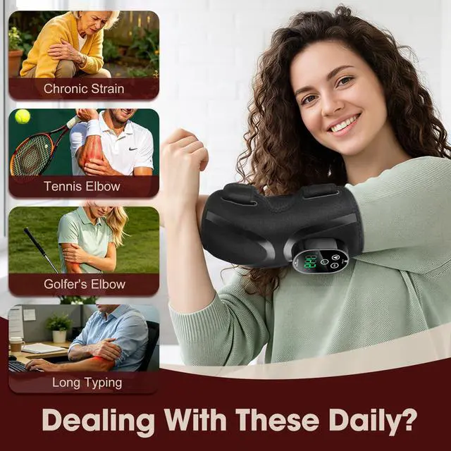 Alt view image 2 of 7 - Cordless Tennis Elbow Heating Pad, Elbow Massager with Heat, Rechargeable Arm Heating Wrap, Comfort Heated Elbow Brace for Tendonitis, Stiffness and Pain Relief, 3000mAh