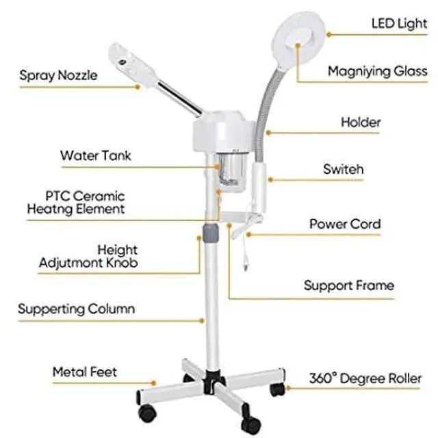 Alt view image 3 of 6 - 2 in 1 Facial Steamer 5X Magnifying Lamp - Hot Ozone Spa Machine, Mist Face Salon Beauty Skin Care Equipment