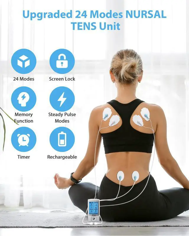 Alt view image 2 of 7 - 24 Modes TENS Unit Muscle Stimulator for Pain Relief, Rechargeable Electronic Pulse Massager, 8 Pcs Pads, Drug-Free Pain Relief for Shoulder, Back, Muscle, ABS Pads Holder