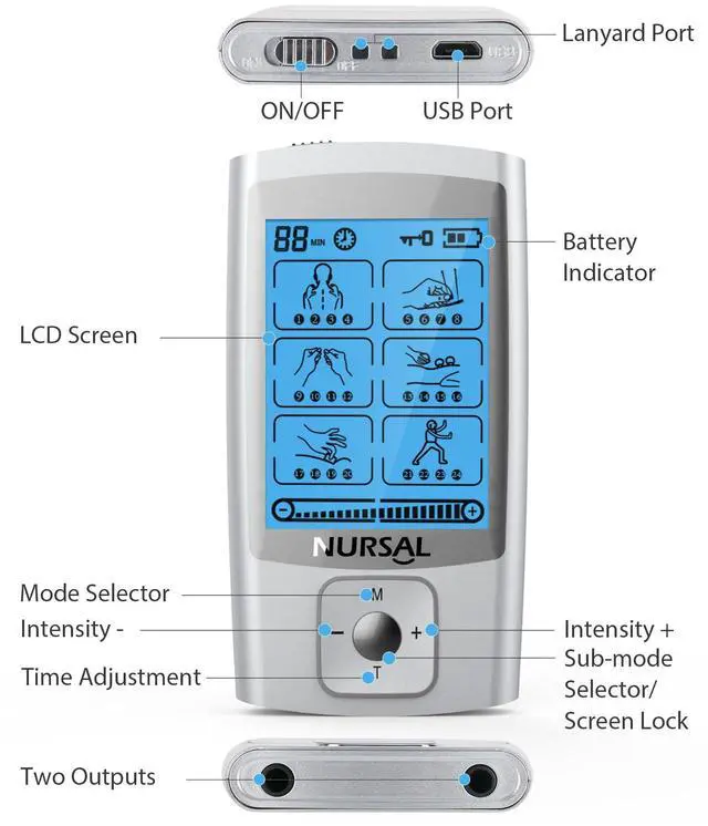 Alt view image 7 of 7 - 24 Modes TENS Unit Muscle Stimulator for Pain Relief, Rechargeable Electronic Pulse Massager, 8 Pcs Pads, Drug-Free Pain Relief for Shoulder, Back, Muscle, ABS Pads Holder