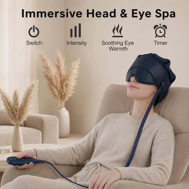 Alt view image 2 of 7 - FSA Eligible HSA Approved Head and Eye Massager with Heat, 2200mAh Rechargeable Electric Scalp and Forehead Massage Tool, 6-Zone Kneading, Adjustable Pressure, Remote Control