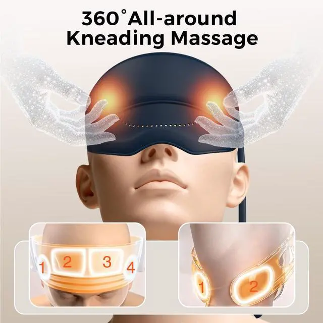Alt view image 3 of 7 - FSA Eligible HSA Approved Head and Eye Massager with Heat, 2200mAh Rechargeable Electric Scalp and Forehead Massage Tool, 6-Zone Kneading, Adjustable Pressure, Remote Control
