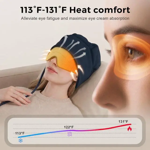 Alt view image 5 of 7 - FSA Eligible HSA Approved Head and Eye Massager with Heat, 2200mAh Rechargeable Electric Scalp and Forehead Massage Tool, 6-Zone Kneading, Adjustable Pressure, Remote Control