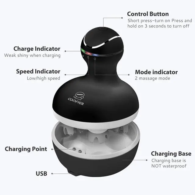 Alt view image 5 of 7 - Electric Scalp Massager, Waterproof Head Massager with Mutlti-Modes Vibration, Handheld Portable Head Scratcher for Hair Growth, Dog Cat Massager for Deep Clean and Stress Relax