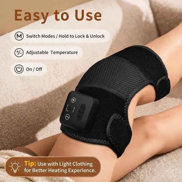 Alt view image 2 of 7 - Knee Massager with Heat - Cordless Heated Knee Brace with Vibration for Pain Relief, Rechargeable Knee Heating Pad with 5 Heat Levels and 3 Massage Mode, Ideal Gift for Mom Dad