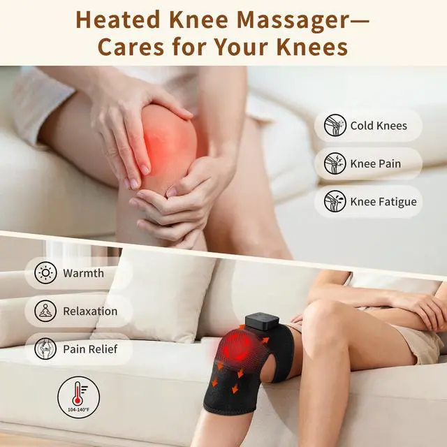Alt view image 3 of 7 - Knee Massager with Heat - Cordless Heated Knee Brace with Vibration for Pain Relief, Rechargeable Knee Heating Pad with 5 Heat Levels and 3 Massage Mode, Ideal Gift for Mom Dad