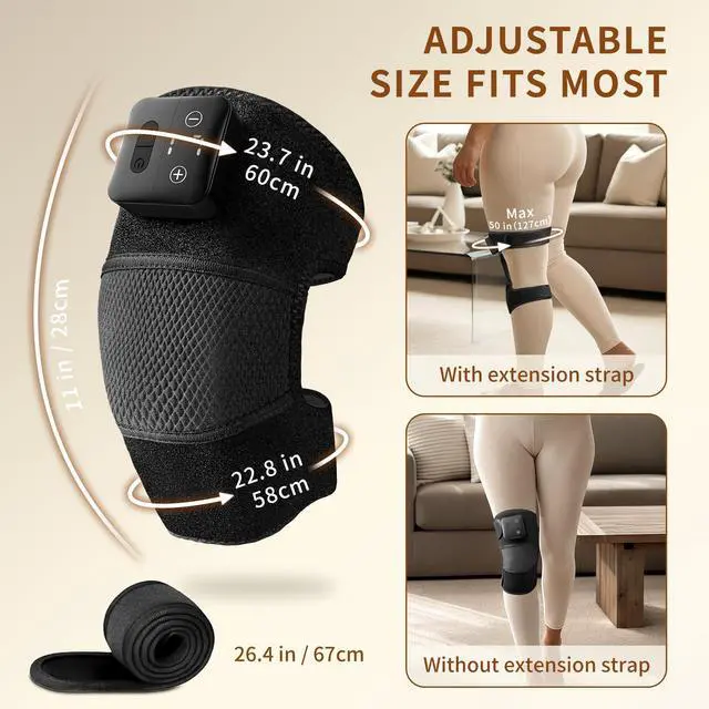 Alt view image 4 of 7 - Knee Massager with Heat - Cordless Heated Knee Brace with Vibration for Pain Relief, Rechargeable Knee Heating Pad with 5 Heat Levels and 3 Massage Mode, Ideal Gift for Mom Dad