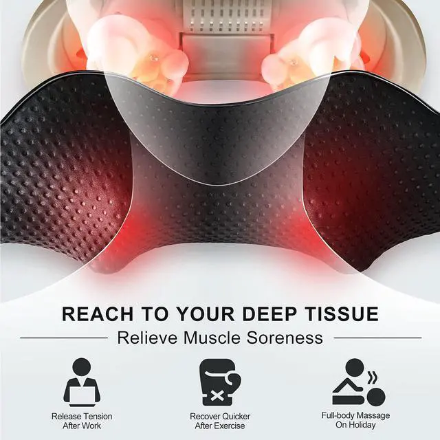 Alt view image 7 of 7 - Shiatsu Neck & Back Massager with Heat for Pain Relief Deep Tissue