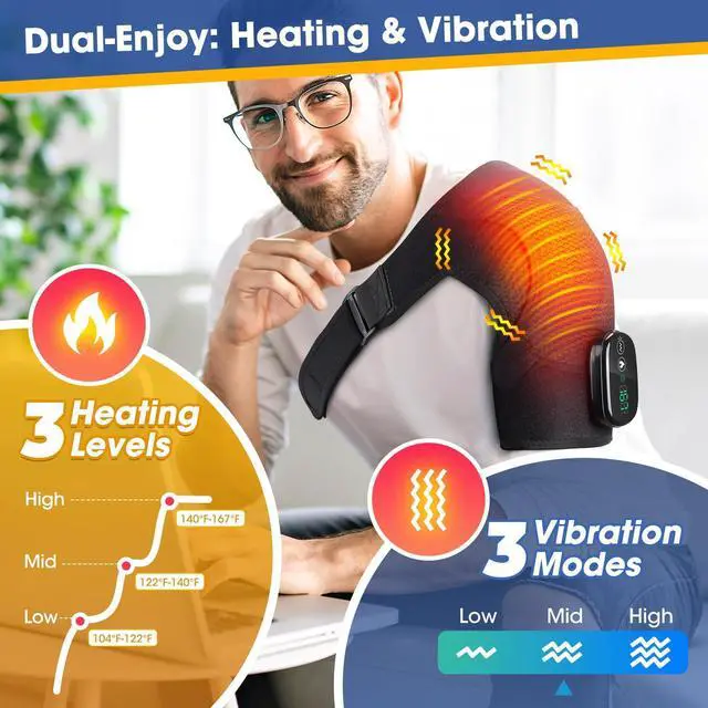 Alt view image 7 of 7 - Cordless Shoulder Heating Pad with Massage, FSA Eligible Items List, Heated Shoulder Wrap Massager for Pain Relief Deep Tissue, Rotator Cuff Heating Pad, HSA Approved Products Only