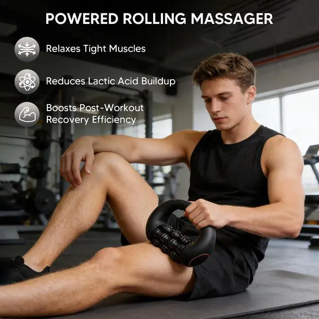 Alt view image 2 of 6 - Electronic Rolling Body Massager, Handheld Deep Tissue Muscle Massager with 3 Adjustable Speeds, for Foot and Leg, Home, Office and Sports Use