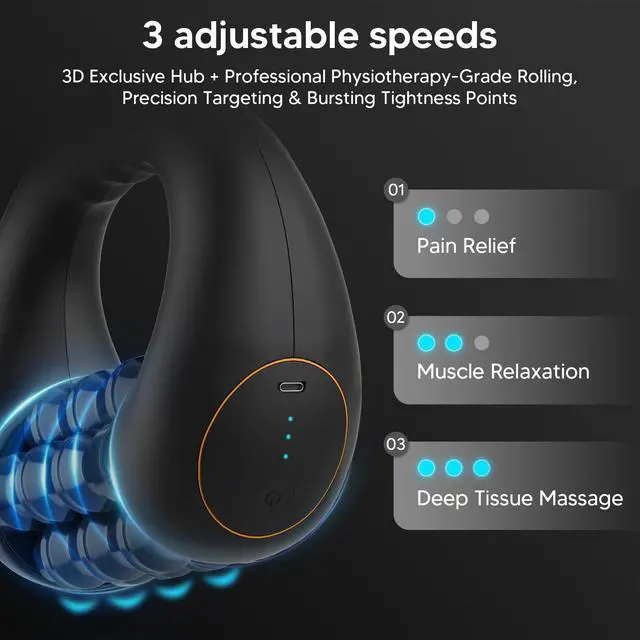 Alt view image 3 of 6 - Electronic Rolling Body Massager, Handheld Deep Tissue Muscle Massager with 3 Adjustable Speeds, for Foot and Leg, Home, Office and Sports Use