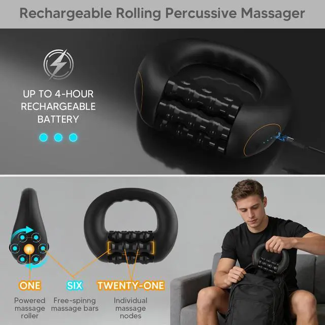 Alt view image 5 of 6 - Electronic Rolling Body Massager, Handheld Deep Tissue Muscle Massager with 3 Adjustable Speeds, for Foot and Leg, Home, Office and Sports Use