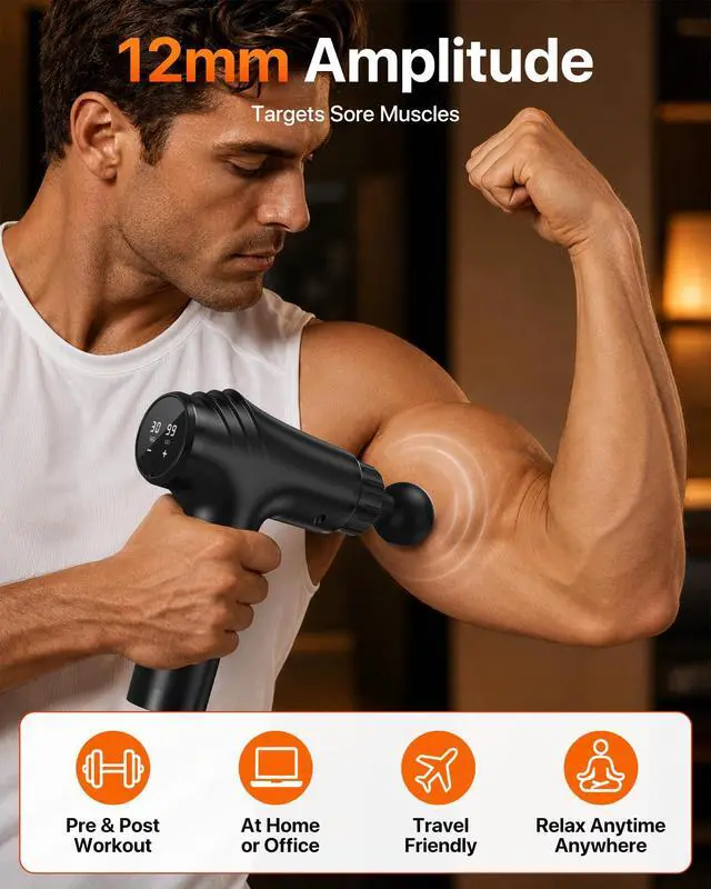 Alt view image 2 of 7 - Massage Gun, 30 Speeds, 6 Heads, Quiet Deep Tissue Muscle Massager