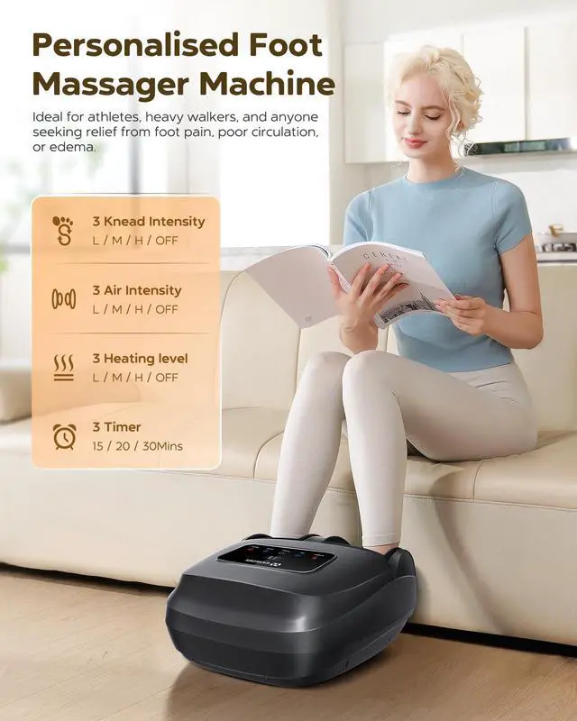 Alt view image 4 of 7 - Foot Massager Machine with Heat, Shiatsu Foot Massager with Remote, 2026 Upgraded Deep Kneading, for Plantar Fasciitis, Neuropathy, Birthday Gifts for Women Mom Men Dad, Up to Foot Size 14