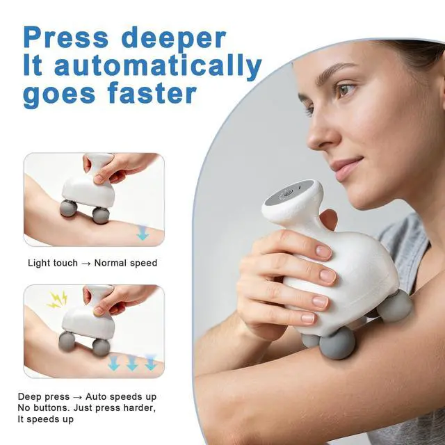 Alt view image 3 of 7 - 4 Heads Handheld Massage Gun Deep Tissue, Electric Body Massager, Percussion Muscle Massager for Easing Shoulder and Back Tension, with Reverse Thrust Function