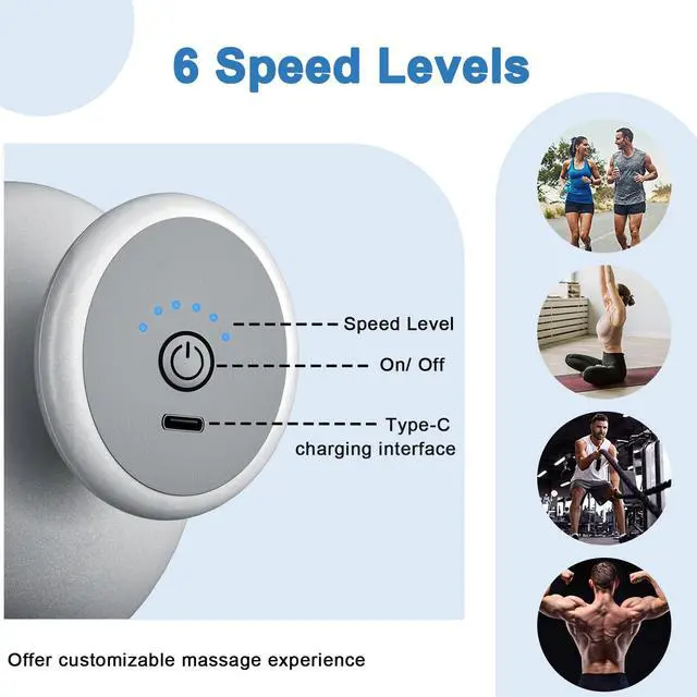 Alt view image 6 of 7 - 4 Heads Handheld Massage Gun Deep Tissue, Electric Body Massager, Percussion Muscle Massager for Easing Shoulder and Back Tension, with Reverse Thrust Function