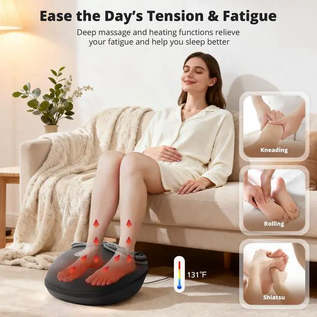 Alt view image 4 of 7 - Foot Massager with Heat - Shiatsu Feet Massage Machine Delivers Relief for Tired Muscles & Plantar, Deep Kneading Therapy, Multi-Level Settings for Home, Office Use, Size up to 13"