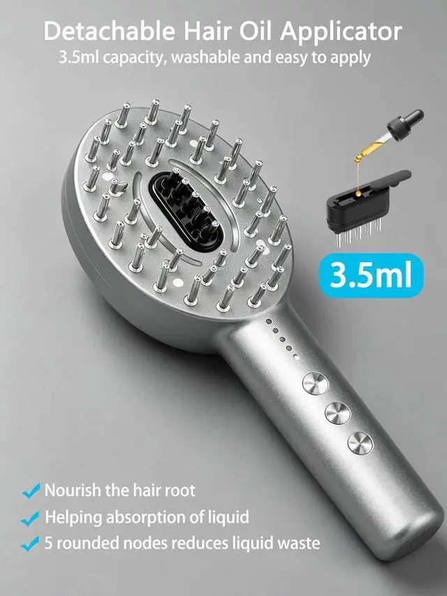 Alt view image 6 of 7 - 3-in-1 Electric Scalp Massager Brush, Vibrating Scalp Massager Comb with Hair Oil Applicator for Scalp/Face/Body Relaxation, Portable Massager Tool for Home & Travel, Gift for Men & Women (Grey)