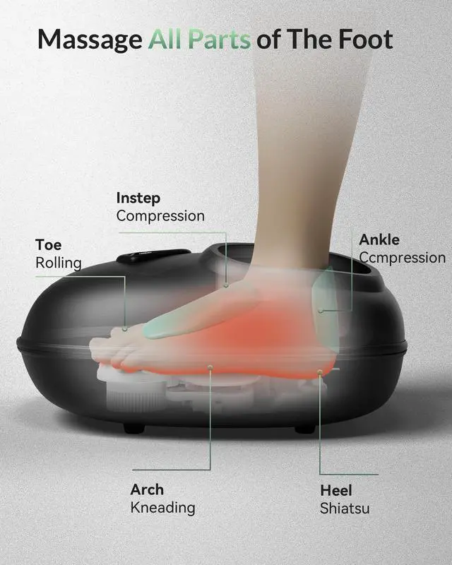 Alt view image 3 of 7 - Shiatsu Foot Massager with Heat, Deep Kneading Rolling Compression Feet Massager for Plantar Fasciitis Neuropathy, 3 Heating Levels,3 Timer Option Fits Size up to 14 Gifts for Men,Women