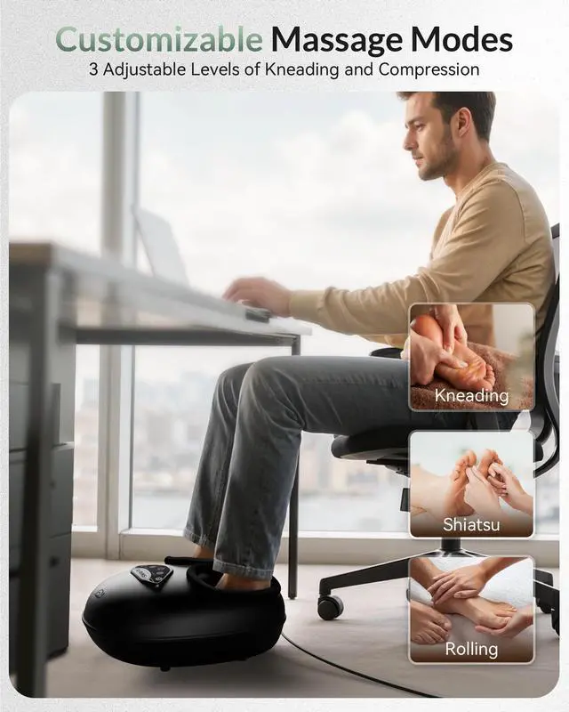 Alt view image 5 of 7 - Shiatsu Foot Massager with Heat, Deep Kneading Rolling Compression Feet Massager for Plantar Fasciitis Neuropathy, 3 Heating Levels,3 Timer Option Fits Size up to 14 Gifts for Men,Women