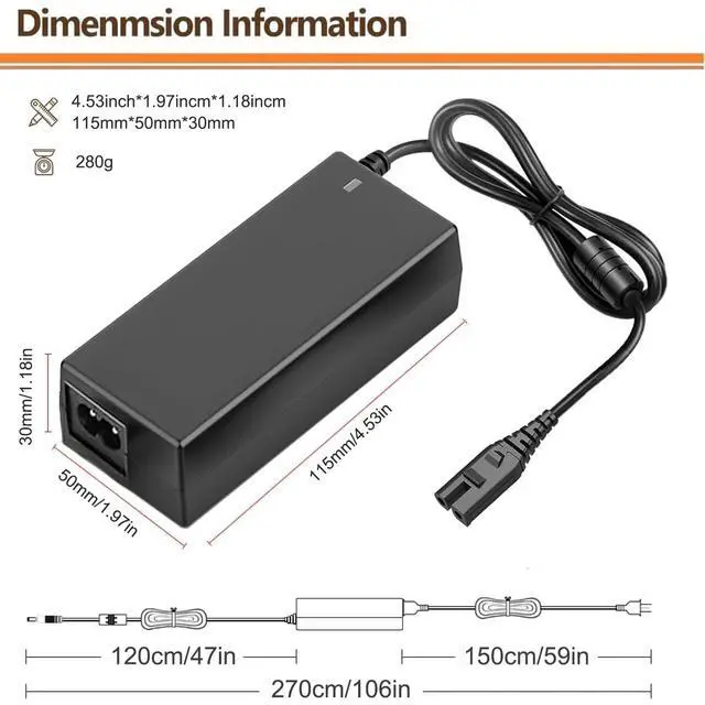 Alt view image 3 of 7 - 24V Foot Massager Charger for Cloud Massage Shiatsu Foot Massage Machine 9486098094, for Shiatsu Foot Massager Deep Kneading Machine with Heat Therapy Replace XH2400-2500 XH24002500
