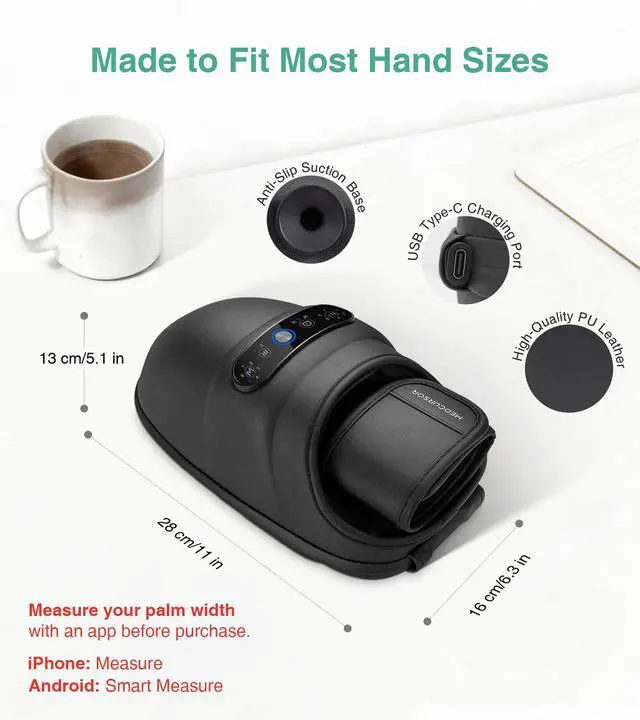 Alt view image 6 of 7 - Hand Massager, 2026 Upgraded, Hand Massager with Heat and Compression for Carpal Tunnel and Stiff Joints, Pain Relief from Wrist to Palm and Finger, Gifts for Women Men (Rechargeable)