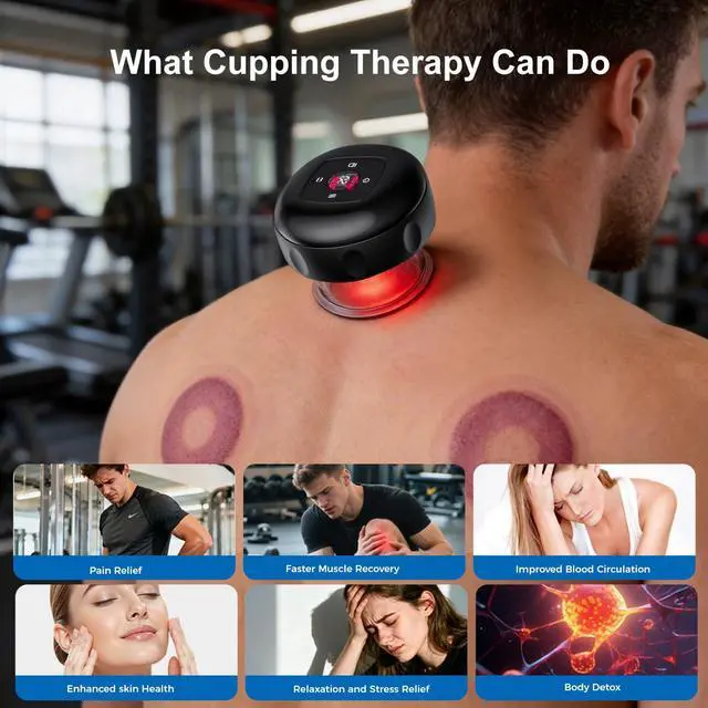Alt view image 6 of 7 - 2Pack 7-in-1 Electric Cupping Set, 12 Levels Cupping Kit Massage for Targeted Pain Relief, Knots, Aches, Muscle Soreness (Black&Black)