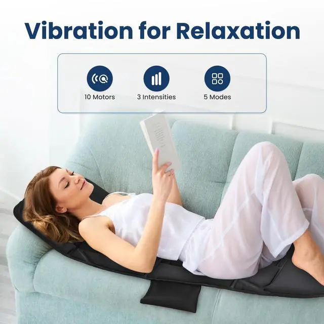Alt view image 2 of 7 - Full Body Massage Mat with Heat, Back Massager with 10 Vibration Motors, 4 Heating Zones, Foldable Relaxation Pad for 3 Adjustable Intensity Vibration Massage Only, Gift for Men Women