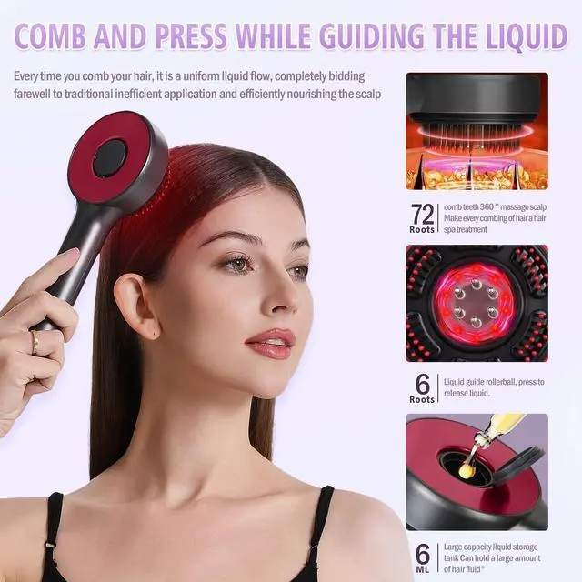 Alt view image 4 of 7 - Electric Scalp Massager, Rechargeable 3-in-1 Hair Oil Applicator, IPX7 Waterproof Scalp Scrubber, Portable Head Massager Scalp Brush for Home & Travel (Grey)
