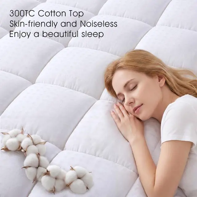 Alt view image 4 of 7 - Full Size Mattress Pad Cotton Pillow Top Mattress Topper White