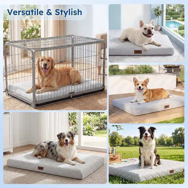 Alt view image 6 of 7 - Cooling Dog Bed for Crate, Q-Max>0.5 Cooling Mat with Removable Washable Cover, Orthopedic Egg Crate Foam Summer Pad for Extra Large Dogs, 41x27 Inch, Grey