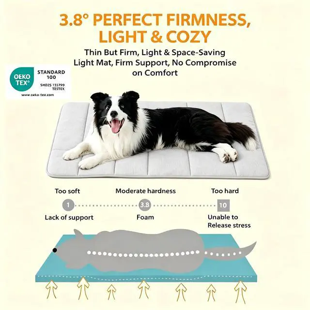 Alt view image 3 of 7 - Dog Cooling Mat for Large Dogs 35"x23" Orthopedic Memory Foam Pad for Summer, Hot Weather & Joint Relief | Washable, Non-Slip Crate Mat for Senior Dogs, Travel & Home (Grey)