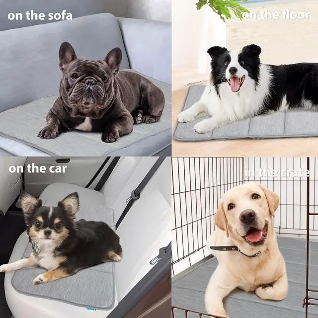 Alt view image 6 of 7 - Dog Cooling Mat for Large Dogs 35"x23" Orthopedic Memory Foam Pad for Summer, Hot Weather & Joint Relief | Washable, Non-Slip Crate Mat for Senior Dogs, Travel & Home (Grey)